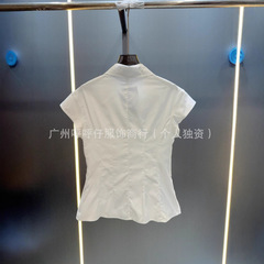 25 夏の新しい通勤デート必需品スリムウエストカット刺繍蜂小飛袖シャツ女性用