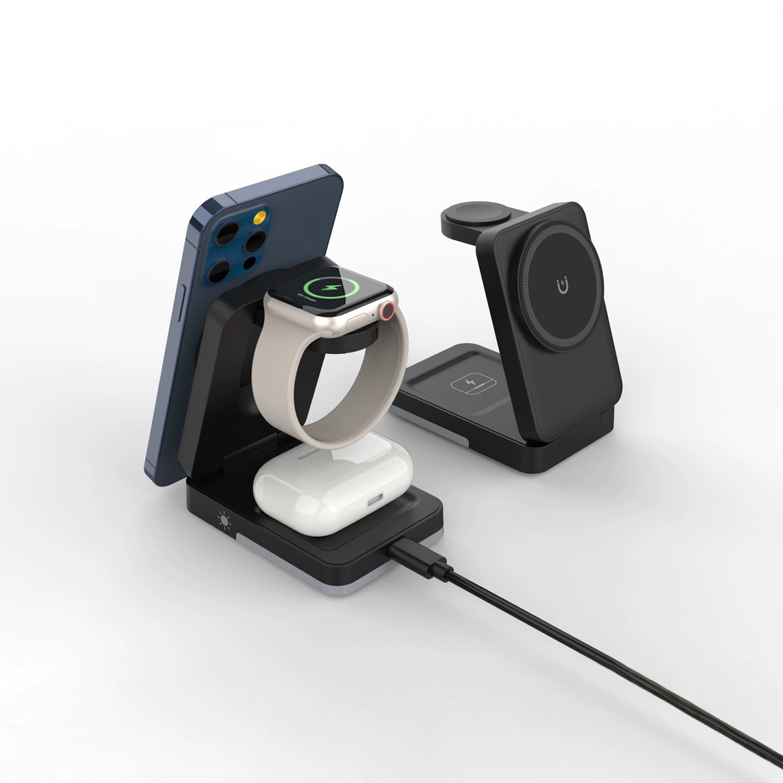 Cross-Border New Product Three-In-One Desktop Wireless Charger Multi-Functional Storage Folding Phone Holder Magnetic Fast Charging