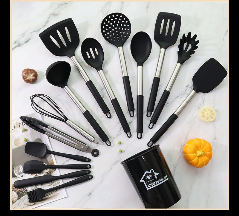 Silikon spatula ve kaşık 15 parçalı set paslanmaz çelik silikon spatula yapışmaz tava silikon spatula ev silikon mutfak eşyaları toptan