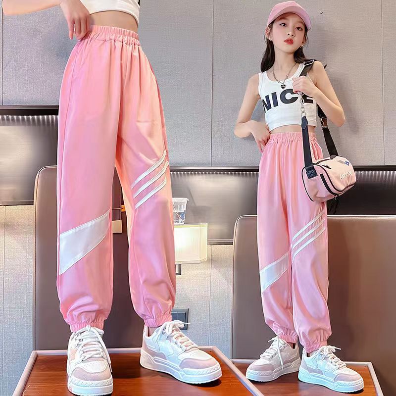 Girls' summer thin ice silk long pants, sports pants, big kids' summer clothes, children's mosquito repellent pants
