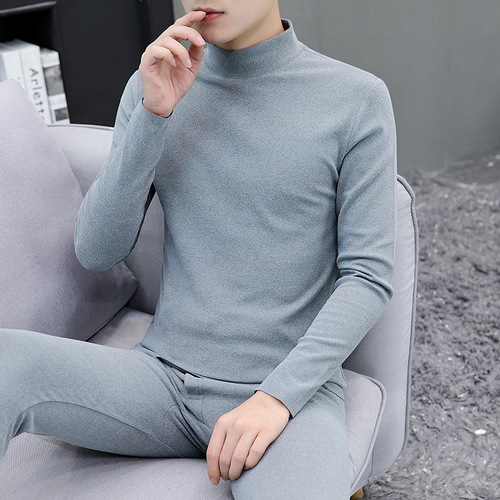Men's Double-sided German Velvet Half Turtle Collar Thermal Underwear Set Coldproof Home Clothes Pajamas Mid-Collar Large Size Autumn Clothes and Autumn Pants