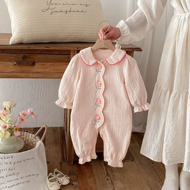 One-Year-Old Baby Clothes, Baby Girl's Cute Spring Jumpsuit, Newborn Princess Full Moon 100-Day Outing Clothes, Pure Cotton