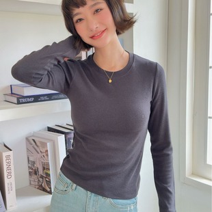 All-matching large round neck T-shirt women's long sleeve 2023 autumn and winter New slim fit inner wear plus thin velvet bottoming shirt top for women