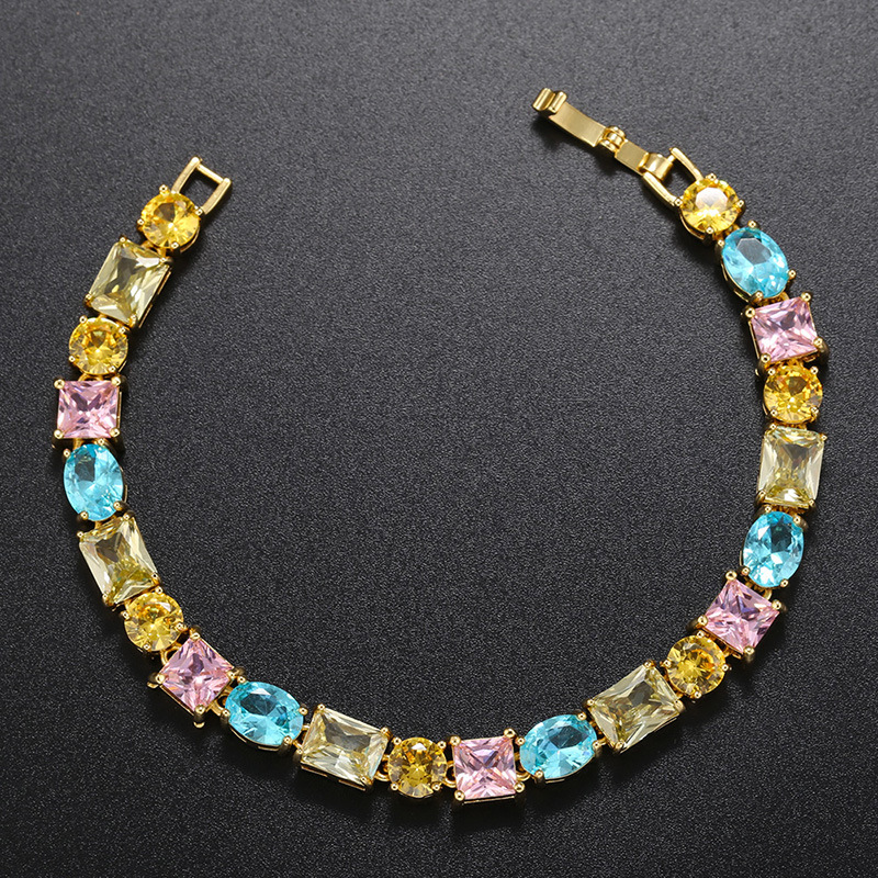Women'S Gender Glam Geometric Copper Gold Plated Zircon Women's Bracelets Necklace