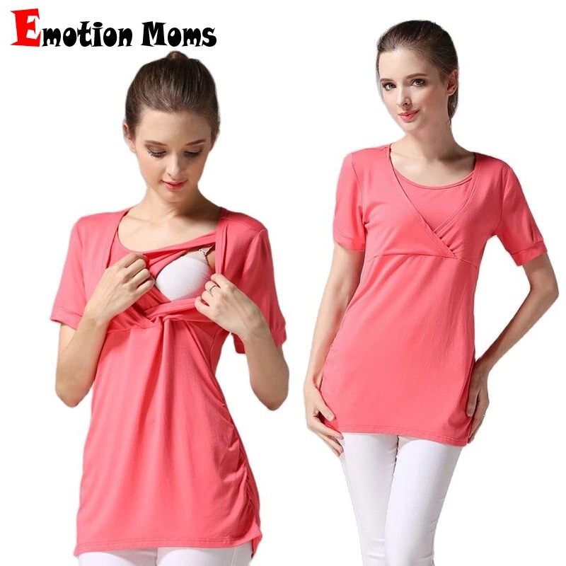 Pregnant Women's Top European and American V-Neck Soft Breathable Loose Comfortable Short Sleeve Modal Nursing T-Shirt Summer in stock Clearance