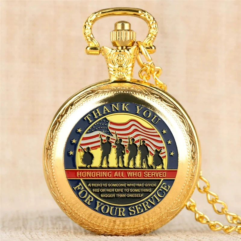 Золотые Карманные Карманные часы Thank You Design с подвеской с ожерельем World Time функция