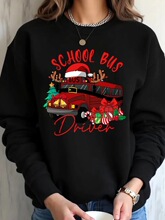 Women Oversized Sweatshirt Christmas School Bus Driver Print