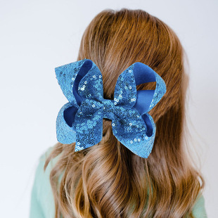 AliExpress Amazon children's jewelry wholesale 5-inch sequined bow hairpin solid color girl bead hairpin