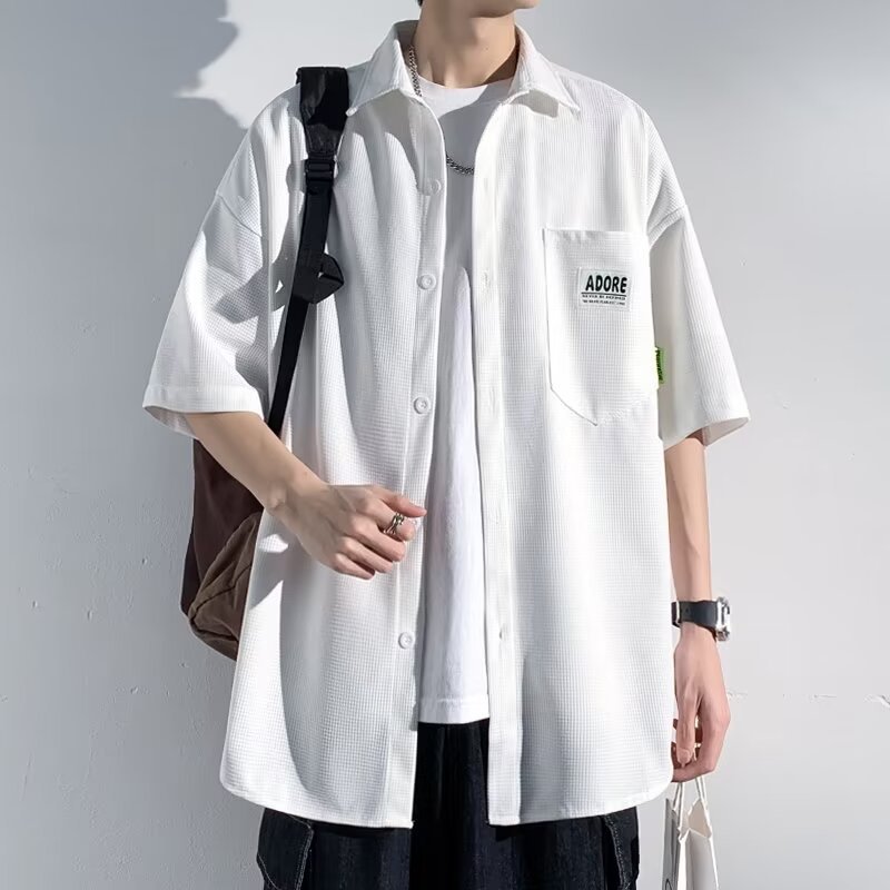 Men's Shirt Summer New Loose plus size Short-sleeved Shirt College Style Fashion Trendy Brand Casual Coat Top