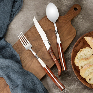 Colorful Wooden Steak Knife Steak Fork Western Knife and Fork Spoon suit Wooden Handle Serrated Steak Knife Western Restaurant Household Steak Knife