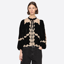 25年秋冬新款法式赫本风衬衣名媛蝴蝶结系带长袖衬衫蕾丝拼接衬衫