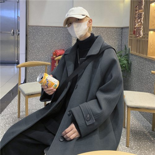 Korean-style medium-long wool overcoat for men, autumn and winter, thick German-style notched lapel trench coat, oversized wool coat