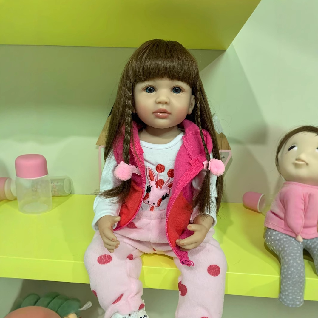 NPK simulación bebé cuerpo completo muñeca de silicona, pelo largo niña, lindo bebé, regalo cumpleaños los niños