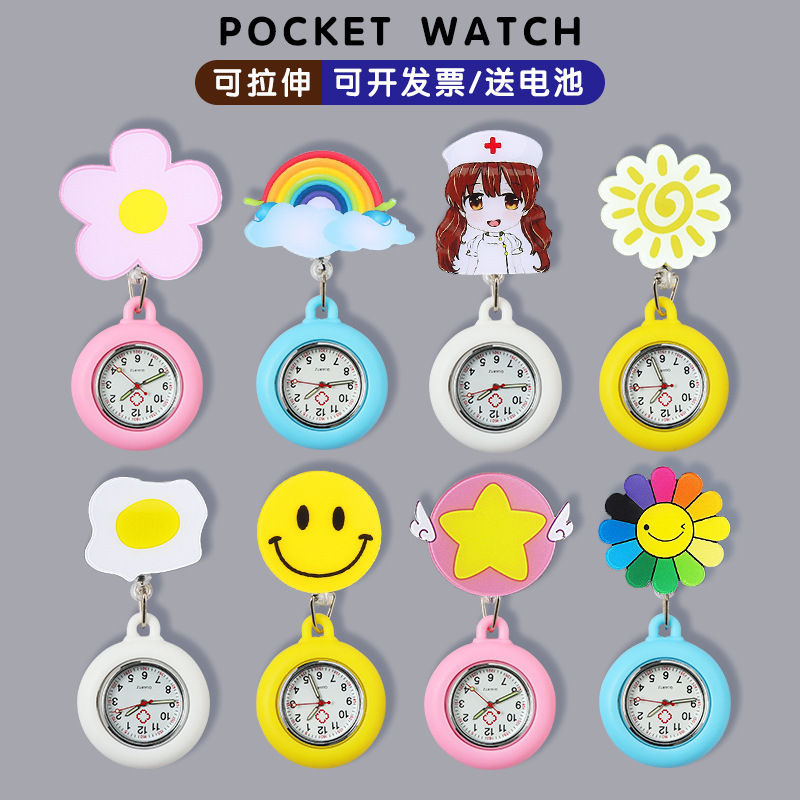 Luminous Nurse Watch Women's Exam Cute Pocket Student Doctor Hanging Watch Retractable Clip Waterproof Chest Pocket Watch