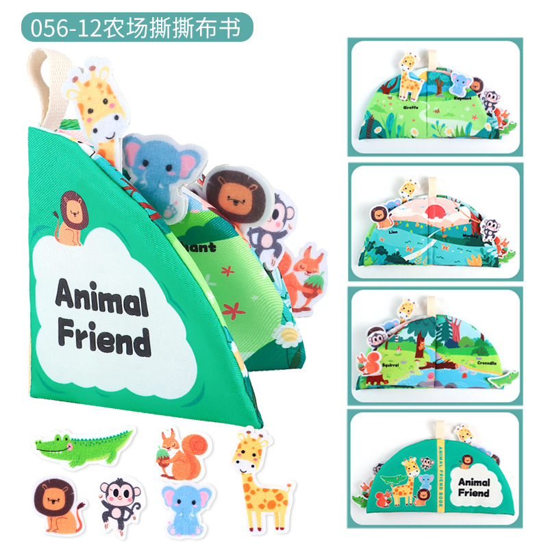 Libro de tela para bebés Velcro desgarrador libro animal marino frutas libro tridimensional puede morder libro de palma de la mano para niños pequeños