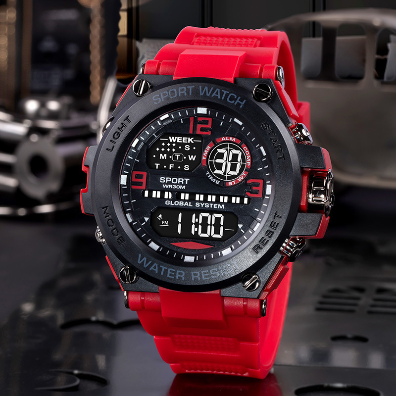 Moda estilo militar esfera grande reloj de moda para hombre estudiante deportes al aire libre reloj electrónico impermeable digital multifuncional