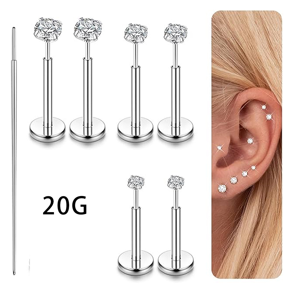 Silver pointed spike labret stud material detail
