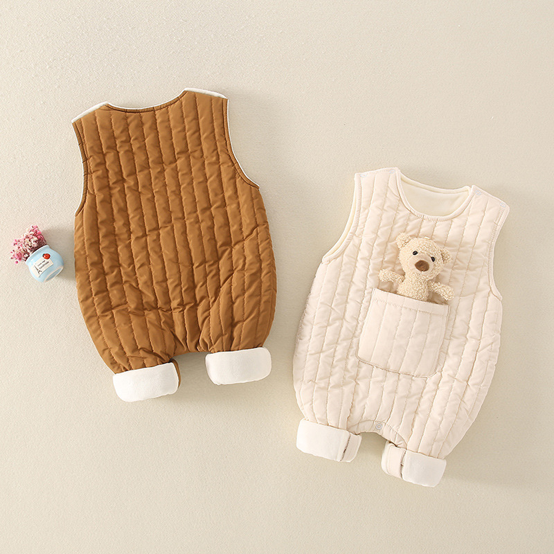 가을과 겨울을위한  의 민소매 면 패딩 스트래퍼 소년 소녀 솔리드 컬러 조끼 세트 얇은 코튼 점프 수트