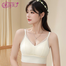 裸感轻奢交叉美背法式蕾丝文胸百搭舒适无痕无钢圈裹胸不空杯内衣