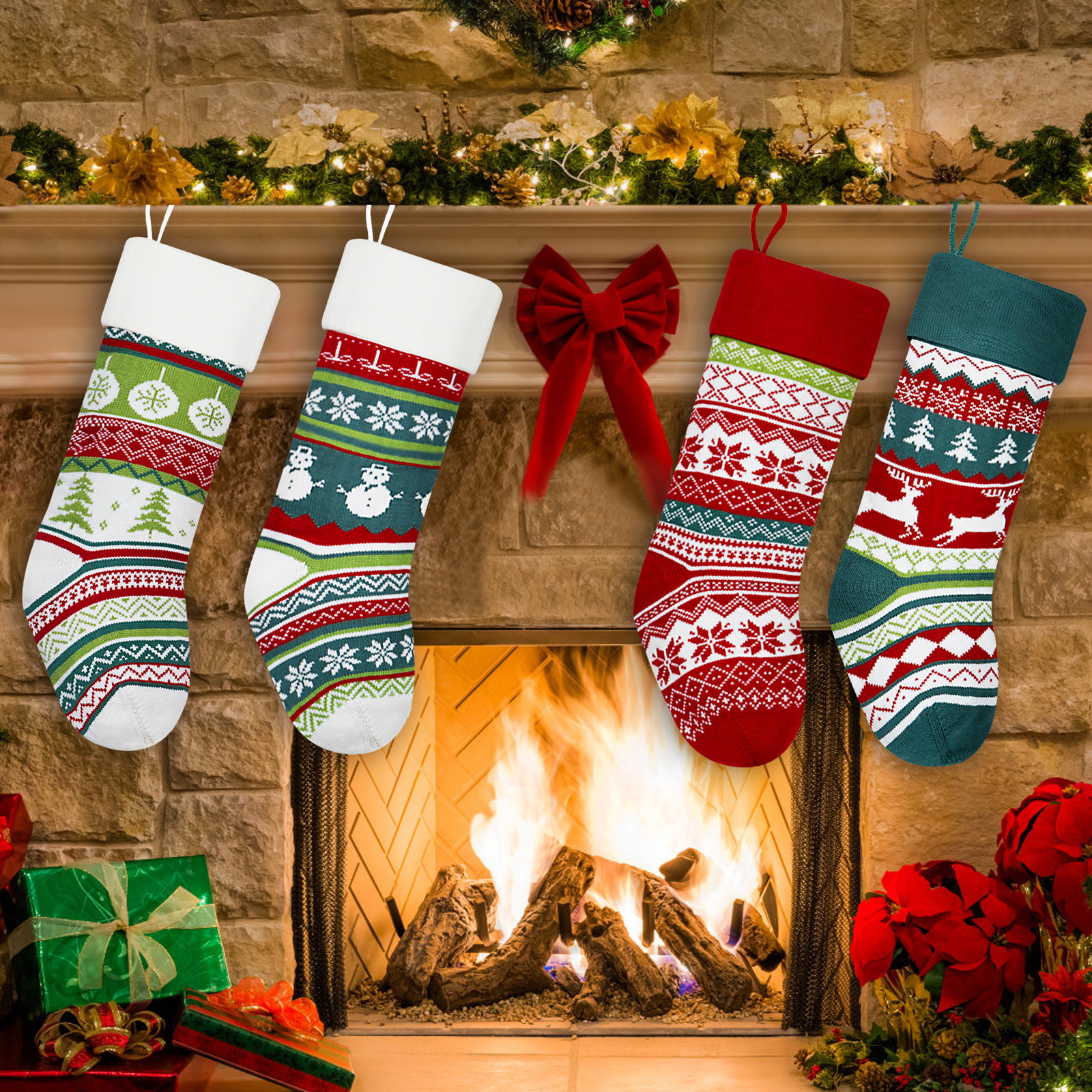 Transfronterizo nuevos calcetines de Navidad dulces de punto bolsa de lana bolsa de regalo escena diseño vacaciones Navidad calcetines decorativos