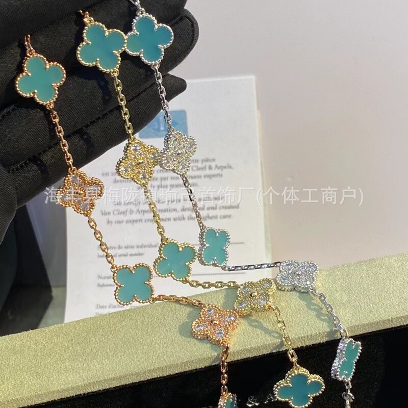 New high-quality clover and amazonite diamond bracelet for women, with a high-end, simple, and light luxury feel, popular with influencers