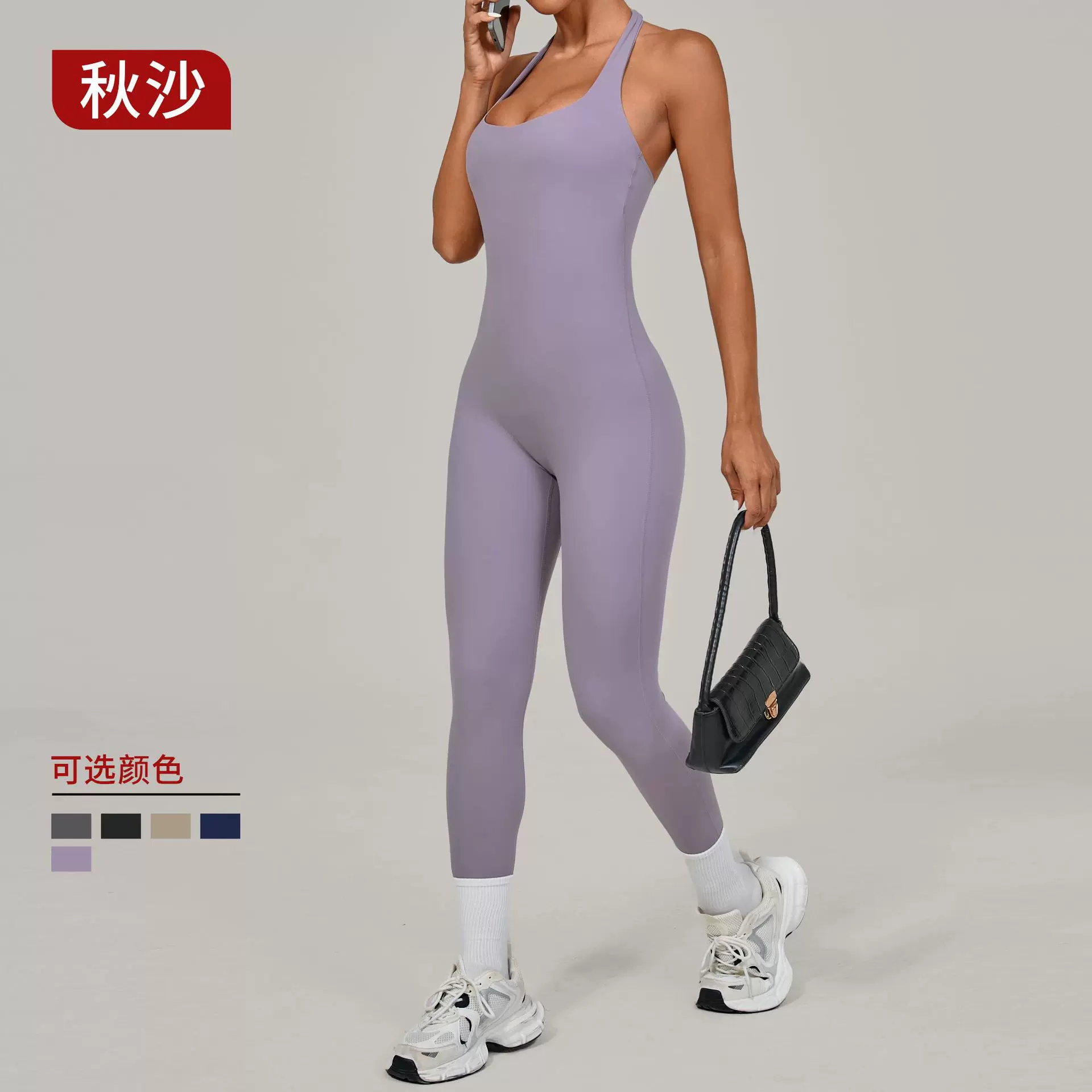 欧美挂脖式瑜伽连体服户外舞蹈健身运动连体衣紧身瑜伽服女1912