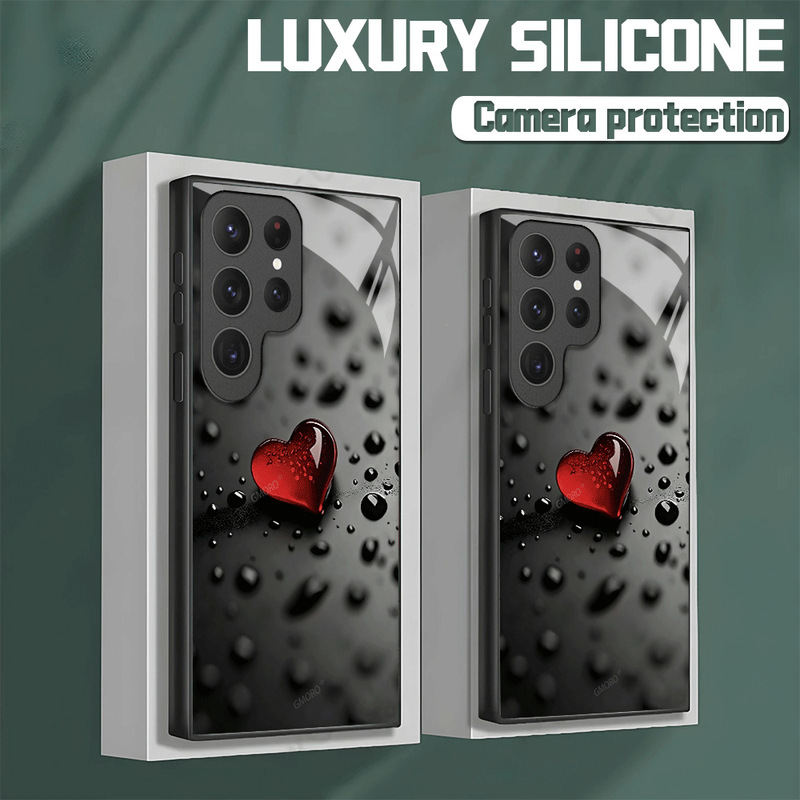 High-End Waterdrop Red Heart Glass Phone Case, Scratch-Resistant and Wear-Resistant, Supports Custom Printing, Galaxy S24 Protective Case High-End Waterdrop Red Heart Glass Phone Case, Scratch-Resistant and Wear-Resistant, Supports Custom Printing, Galaxy S24 Protective Case