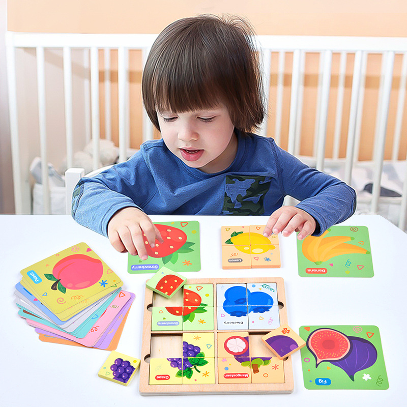 Puzzle de frutas y verduras juegos de batalla de dos jugadores Puzzle tablero de dibujo Iluminación Baby Early Learning Logic Juguetes de madera image 1