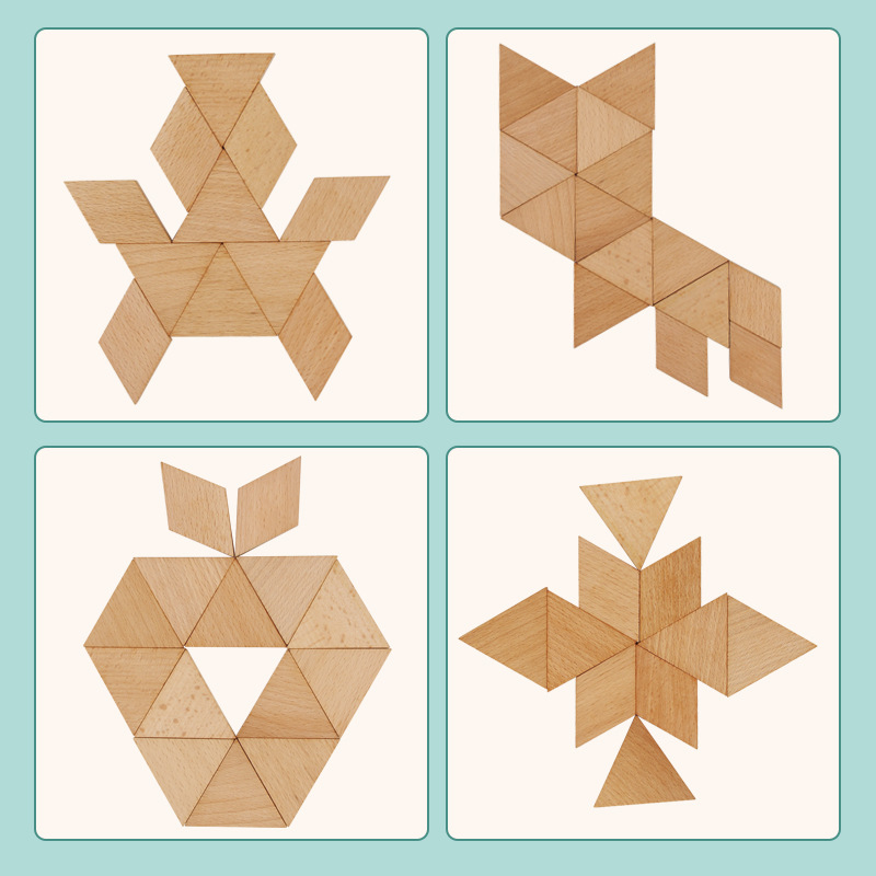 Bloqueo de madera cuadrilátero diamante cuadrilátero construcción geométrica rompecabezas puzzle juguete de puzzle infantil