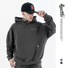 Fg Men's Wear | 2025 Autumn and Winter New Trendy Brand Pure Color High Street Washed Heavy Small Logo Embroidered Hooded Sweatshirt for Men