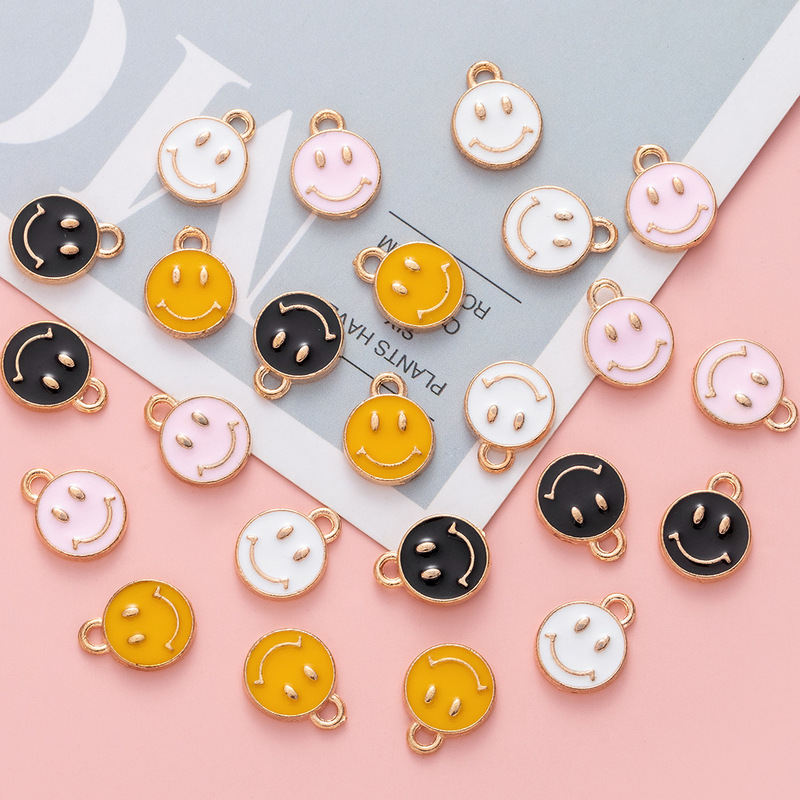 Cartoon smiley face oil drop zinc alloy hair accessories earrings bracelet mobile phone pendant diy handmade jewelry accessories wholesale