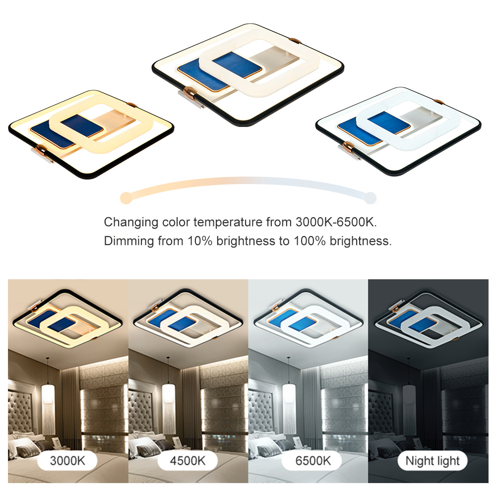 新款簡(jiǎn)約LED現(xiàn)代燈2.4G無(wú)極調(diào)光APP控制72W方形吸頂燈臥室燈燈飾