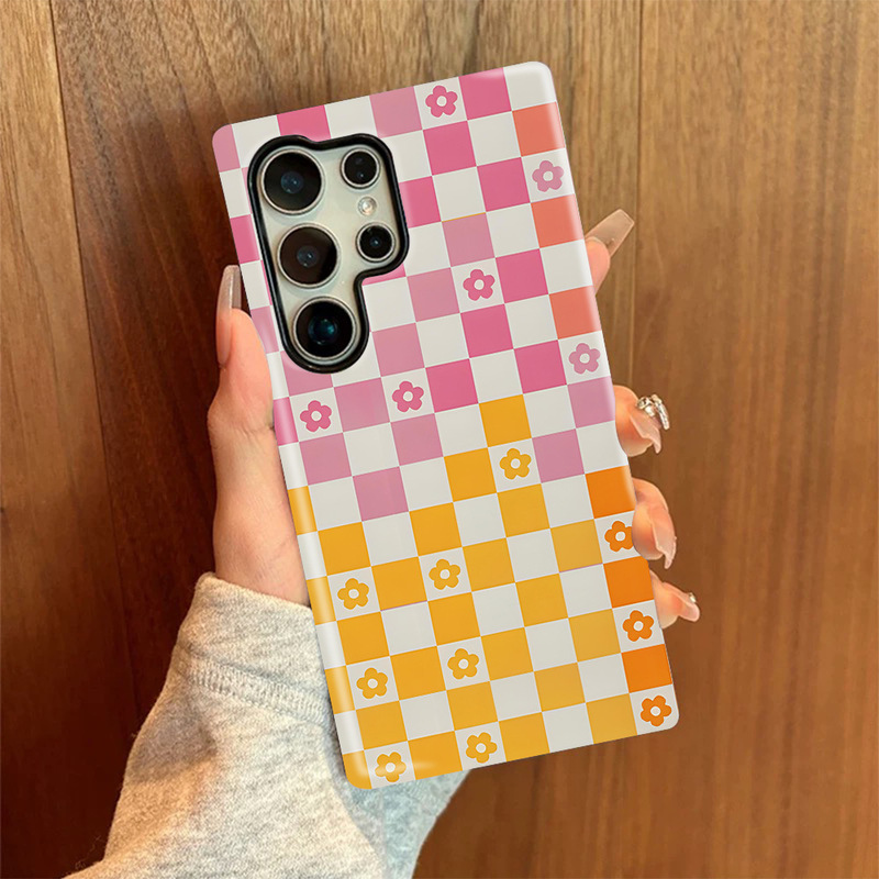 Foreign Trade Ins-Style Fresh Checkerboard Pattern Suitable for Samsung S25 Ultra High-End Phone Case S24 Floral Phone Case Foreign Trade Ins-Style Fresh Checkerboard Pattern Suitable for Samsung S25 Ultra High-End Phone Case S24 Floral Phone Case