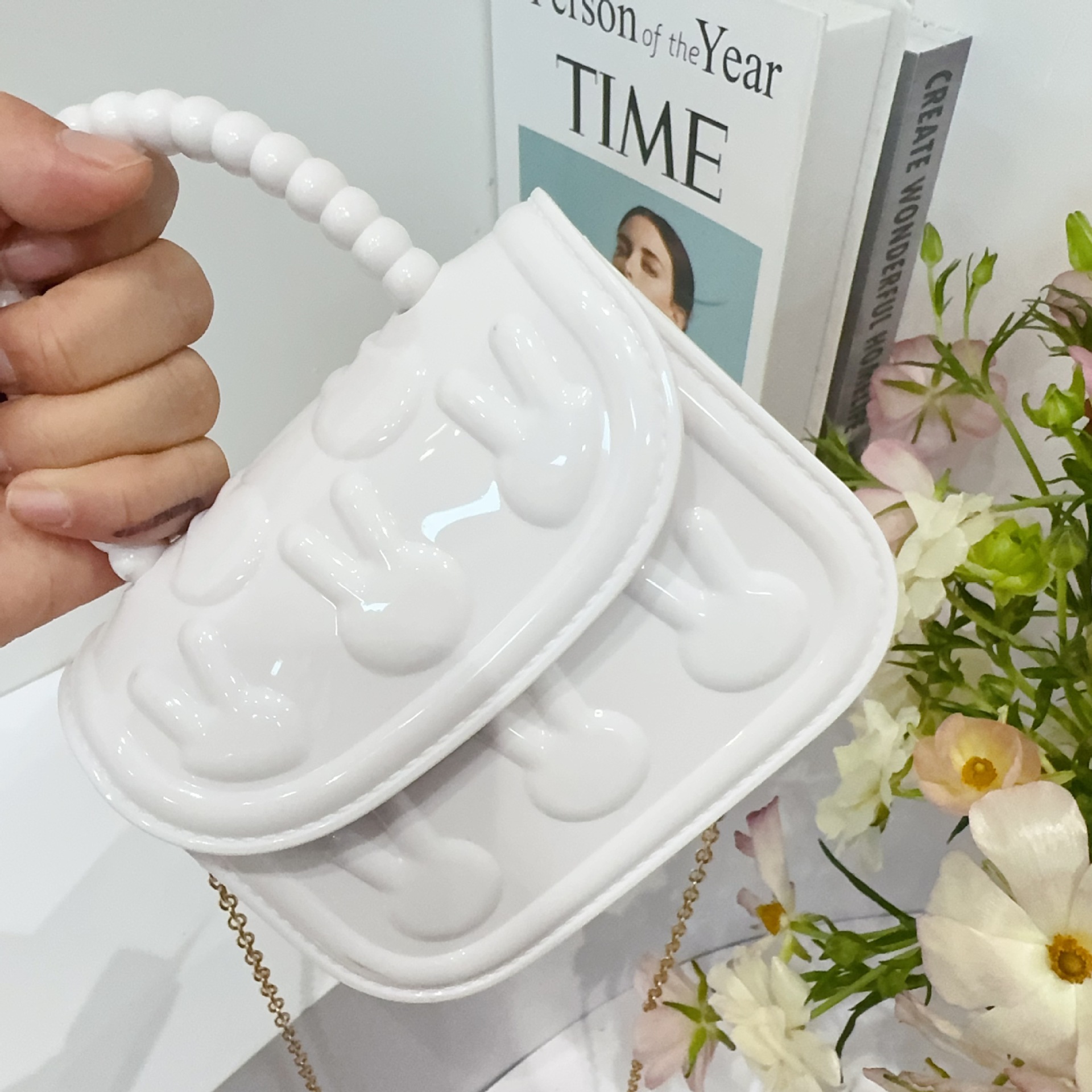 210g Weight Magnetic Buckle Closure Type Top Handle, Chain Strap Type Jelly Bag Bags Type Street, Shopping Occasion PVC Material Solid Color Pattern All Seasons Season Women's Gender Cute Style Square Shape Women's PVC Solid Color Cute Square Magnetic Buckle Jelly Bag 15