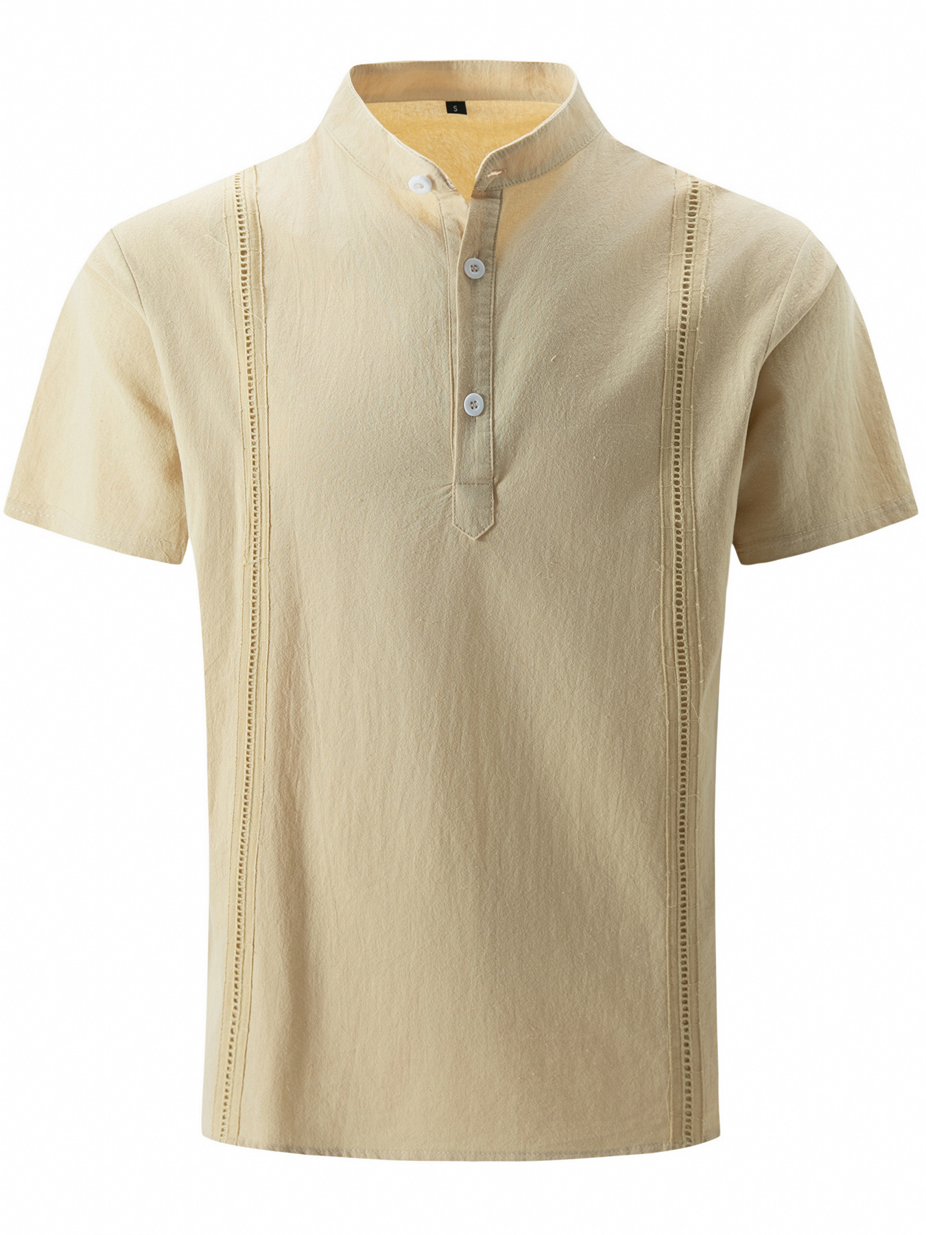 Camisa de lino y algodón para hombre con cuello mao playa_voghion.com