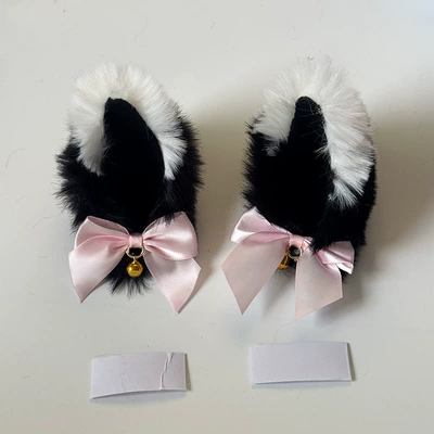 Motosiklet dəbilqələri, motorcycle helmet accessories support in-stock - cat-ear-pink-bow-1-pair-black-and-white