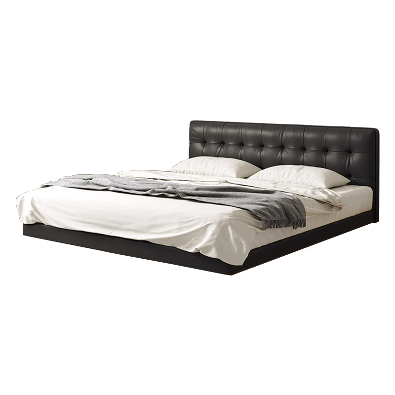 Maestro del siglo italiano minimalista cama de cuero negro dormitorio 1.8m cama doble cama flotante de paquete flexible moderna