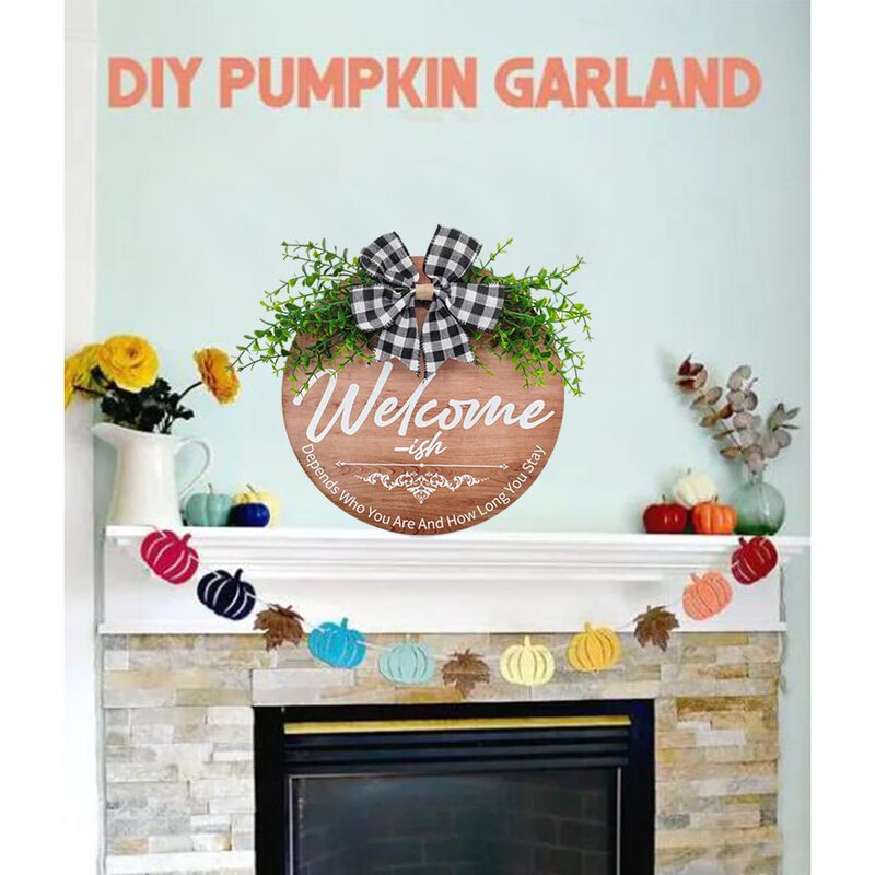 Welcome sign for front door decoration, Smanettew door welcome Garland for front door exterior, hanging welcome