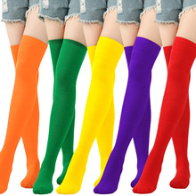 新款圣诞袜跨境红色过膝袜子女绿色黄色长筒袜欧美万圣节紫色长袜