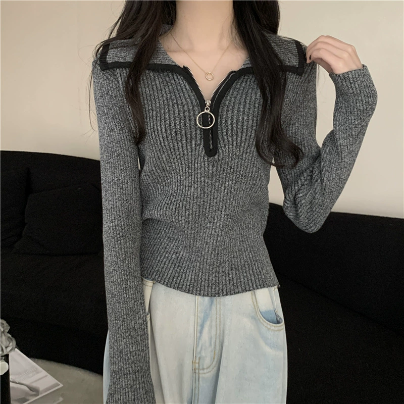 Осенний свитер с молнией, с длинными рукавами, американский стиль, с застёжкой-молнией, премиум, облегающий крой