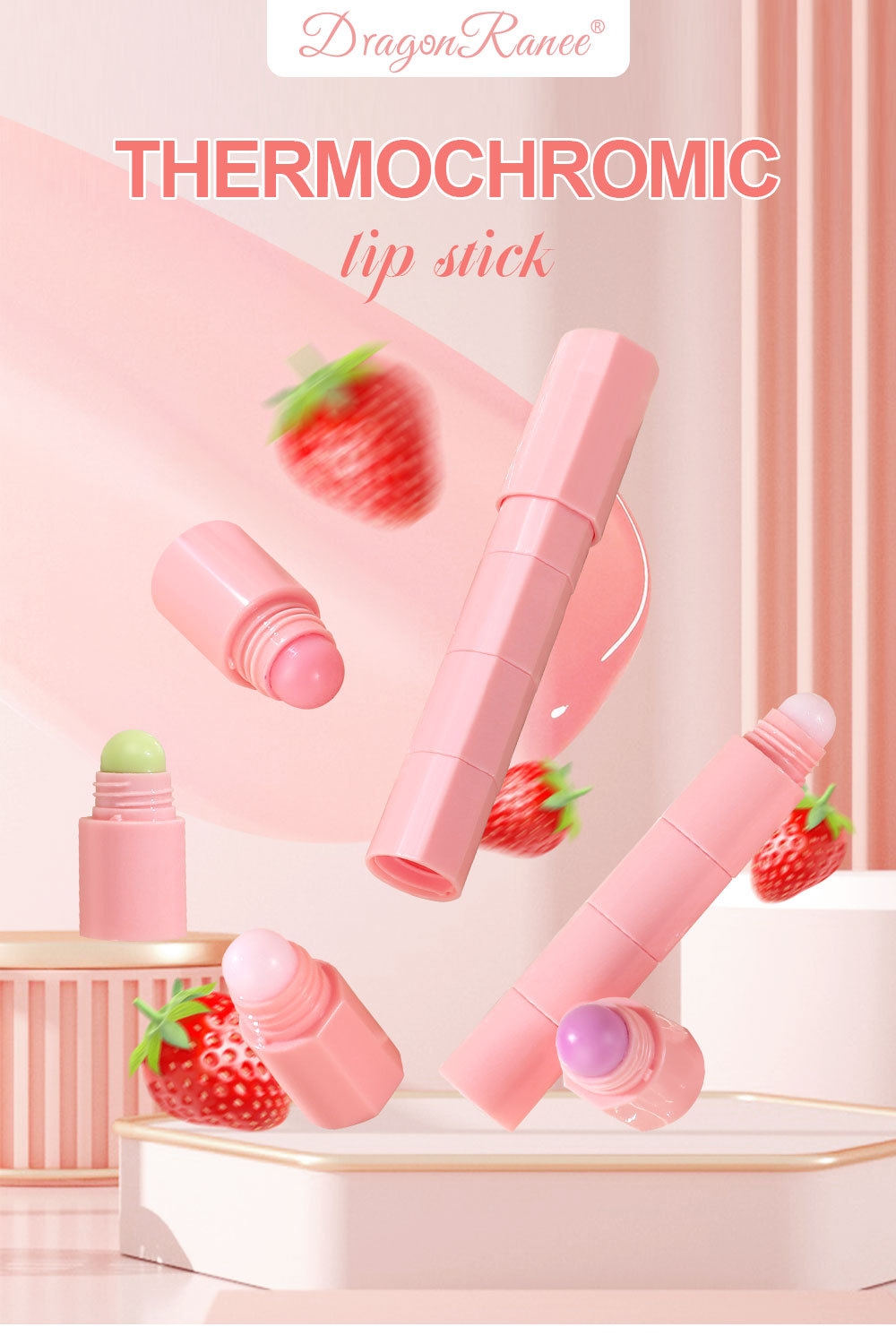 Description Picture 2 of item4-In-1 Pink Lip Balm Lipstick For Women, Color Changing Moisturizing And Non-Fading Lip Gloss, Daily Natural Makeup Cosmetics