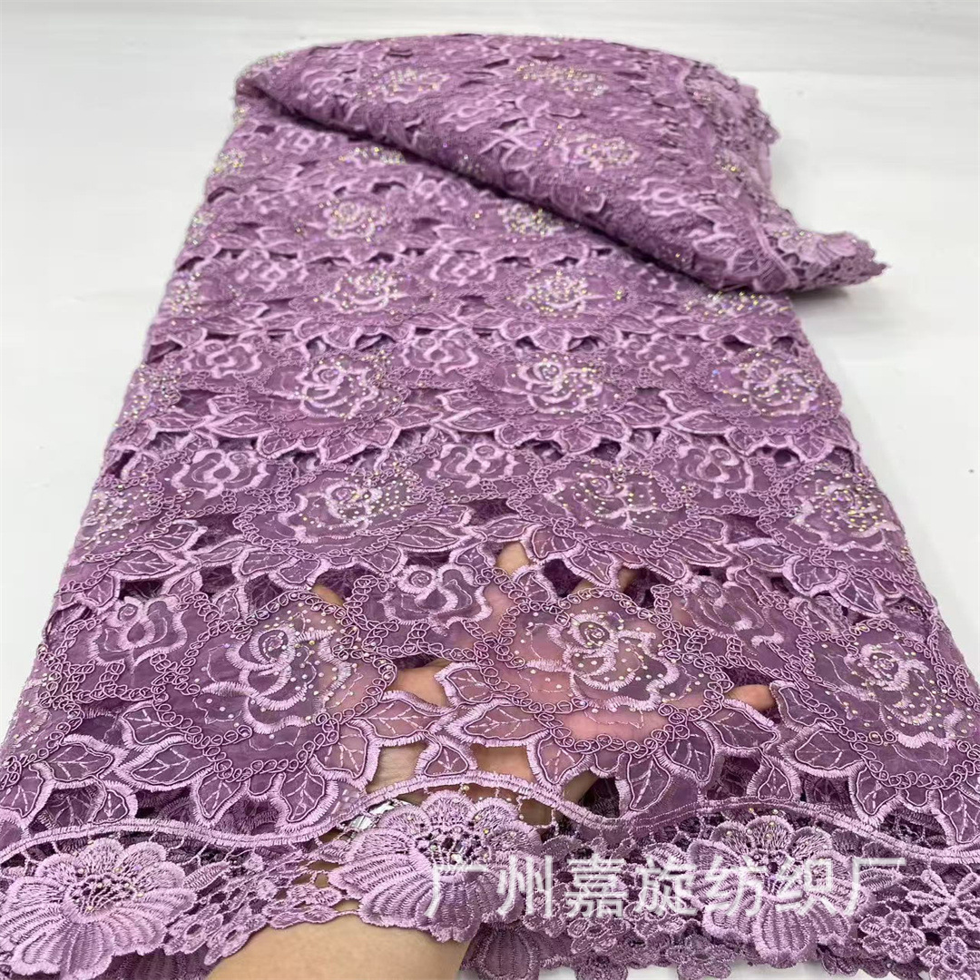 Tela de encaje africana con bordado floral de cordón de hueso europeo y americano de verano, tela bordada con pedrería para ropa de mujer. image 9