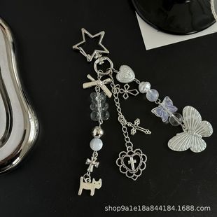 Y2K Millennium Style Butterfly Bag Pendant Personalized Mobile Phone Chain Bear Cross Beaded Pendant Keychain