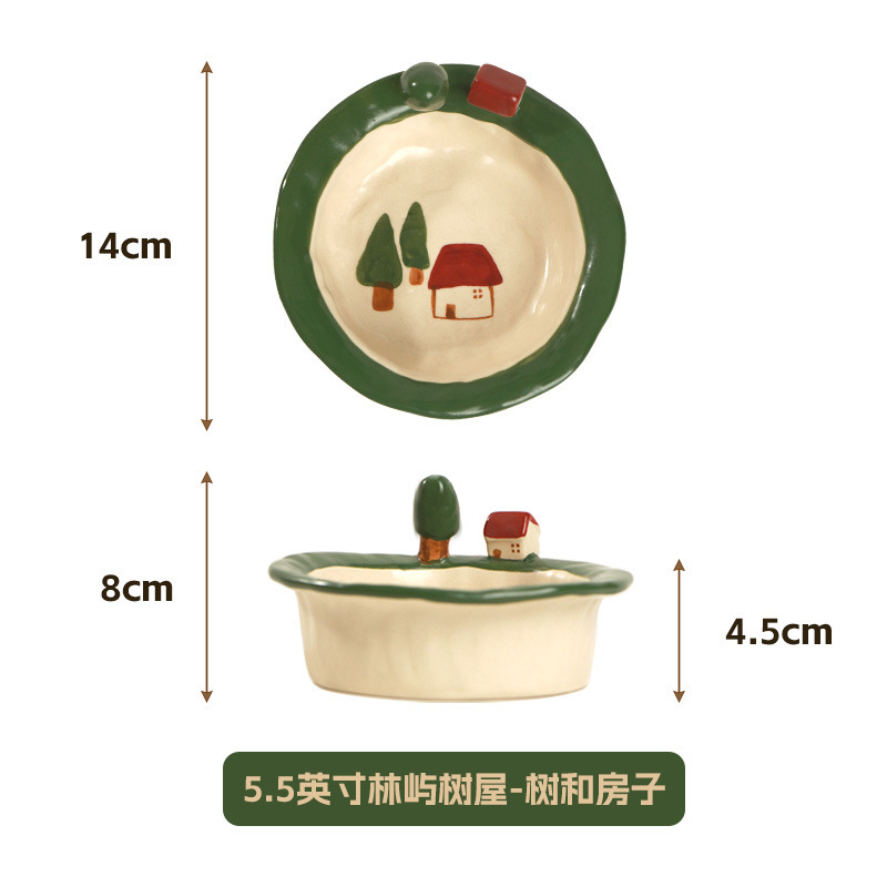 创意手绘釉下彩陶瓷碗浮雕儿童米饭碗家用甜品碗早餐碗水果沙拉碗|undefined