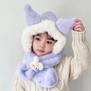 Autumn and Winter New Children's Hat Scarf Mask One-piece Hat Three-piece Set fleece-lined Baby Ear Protection Hat Fluffy Hat