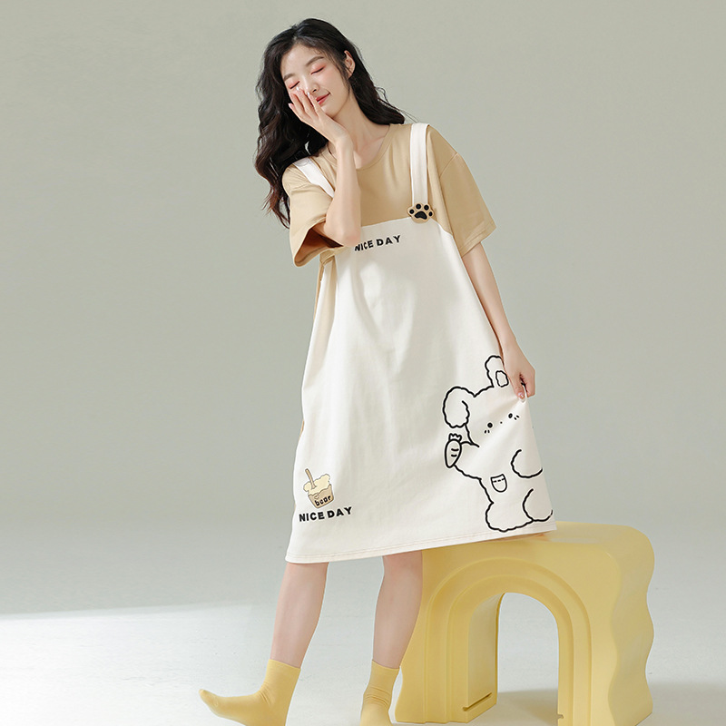 Pijamas de pareja pantalones cortos de manga corta de algodón de verano hombres y mujeres traje de homewear delgado de dibujos animados de oso lindo de algodón