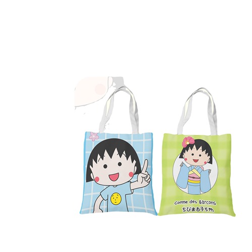 Cartoon Chibi Maruko-chan canvas bag, cute portable canvas bag, one-shoulder zipper school bag, large-capacity tutoring bag
