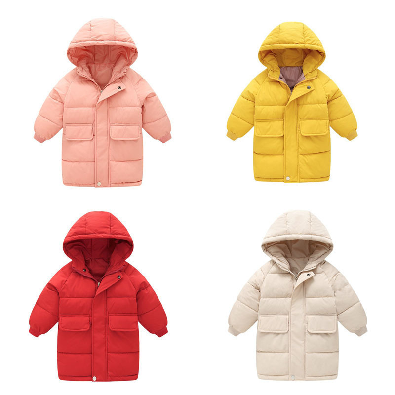 Abrigo acolchado de algodón para bebés Chaqueta de plumas para niños de estilo occidental engrosada para niños de media longitud para niños sobre la rodilla Chaqueta de plumas para niños medianos y grandes para niñas