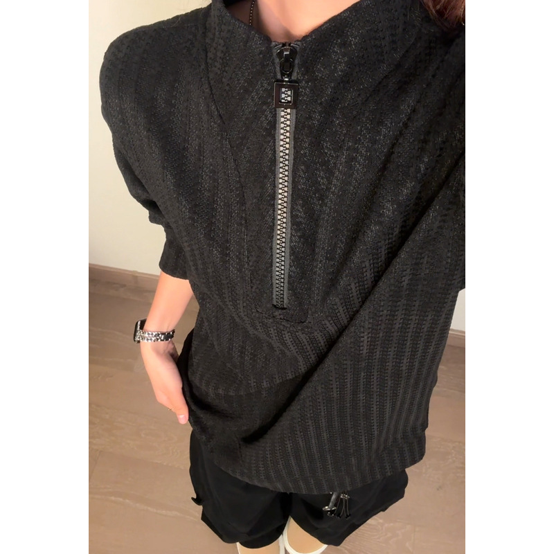 Cleanfit Half-zip Stand-up Collar Herringbone Pattern Sweatshirt For Men And Women, Spring Style, -inspired_voghion.com