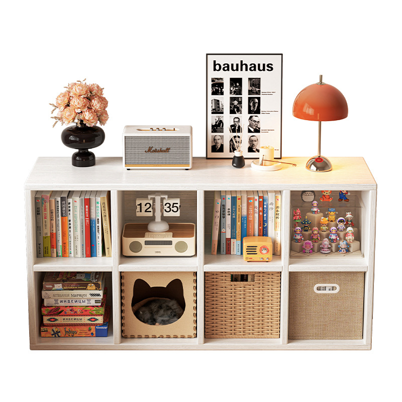 Gabinete de celosía de madera maciza, gabinete de ocho celosía, estante de piso a techo, gabinete de almacenamiento para niños, gabinete bajo, contra la pared, estantería de exhibición